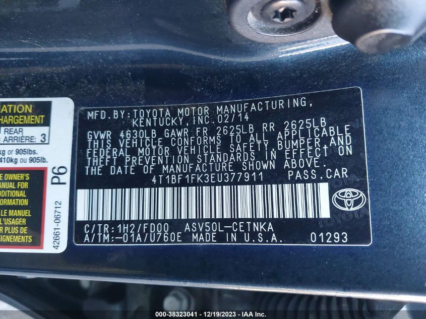 2014 TOYOTA CAMRY L/SE/LE/XLE - 4T1BF1FK3EU377911