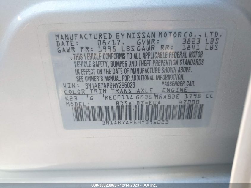 2017 NISSAN SENTRA S - 3N1AB7AP6HY396023