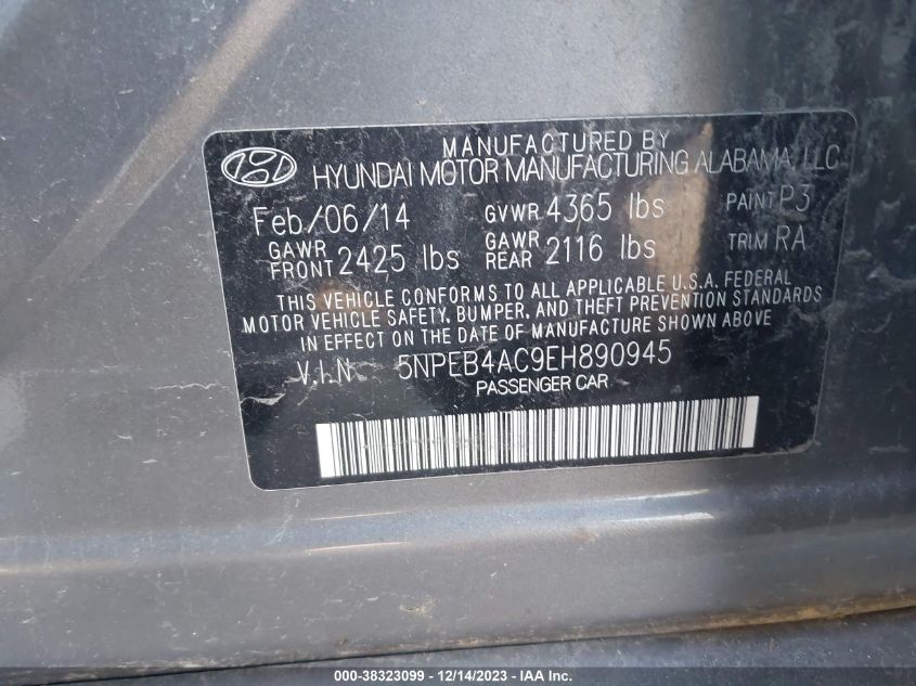 2014 HYUNDAI SONATA GLS - 5NPEB4AC9EH890945