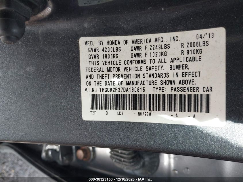 2013 HONDA ACCORD LX - 1HGCR2F37DA160815