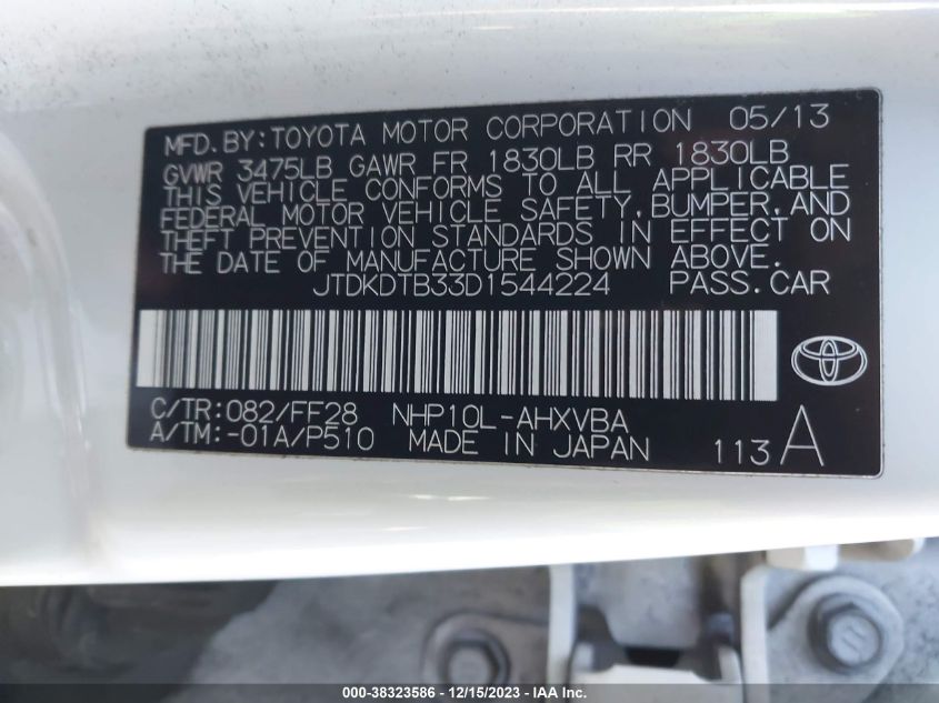 2013 TOYOTA PRIUS C TWO - JTDKDTB33D1544224