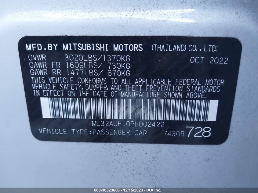 2023 MITSUBISHI MIRAGE ES - ML32AUHJ0PH002422
