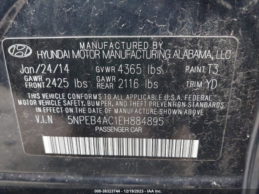 2014 HYUNDAI SONATA GLS - 5NPEB4AC1EH884895