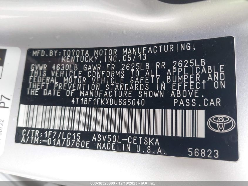 2013 TOYOTA CAMRY L/SE/LE/XLE - 4T1BF1FKXDU695040