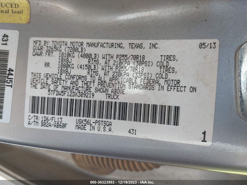 2013 TOYOTA TUNDRA GRADE 5.7L V8 - 5TFDW5F12DX309219