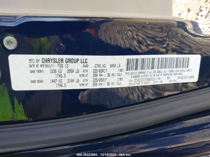 2013 DODGE GRAND CARAVAN SXT - 2C4RDGCG7DR687518
