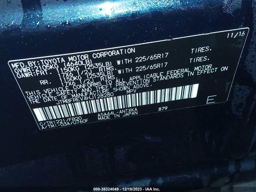 2017 TOYOTA RAV4 LE - JTMBFREV4HJ128280