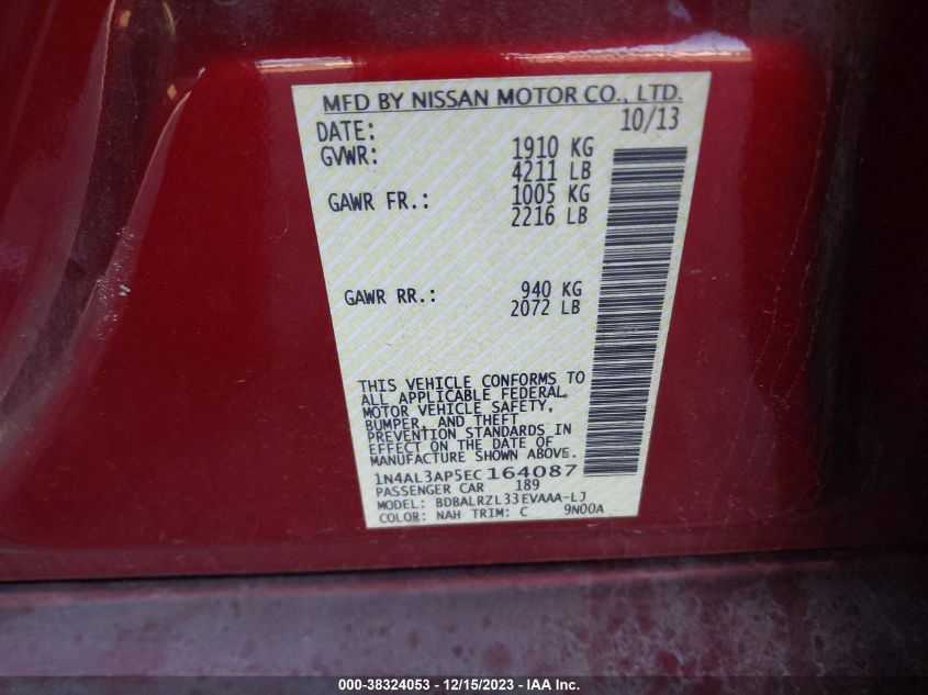 2014 NISSAN ALTIMA 2.5 S - 1N4AL3AP5EC164087