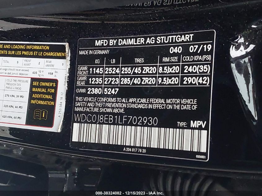 2020 MERCEDES-BENZ GLC 300 COUPE 4MATIC WDC0J8EB1LF702930
