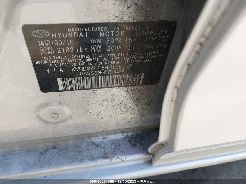 VIN KMHD84LF6HU156142 2017 HYUNDAI ELANTRA LIMITED