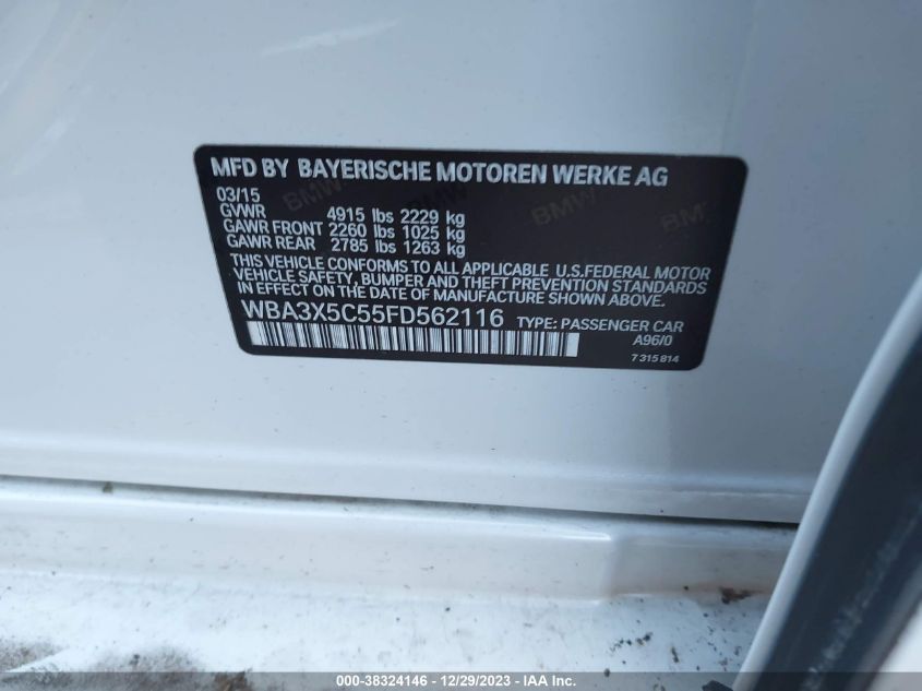 2015 BMW 328I GRAN TURISMO XDRIVE WBA3X5C55FD562116