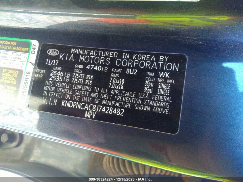 2018 KIA SPORTAGE EX - KNDPNCAC8J7428482