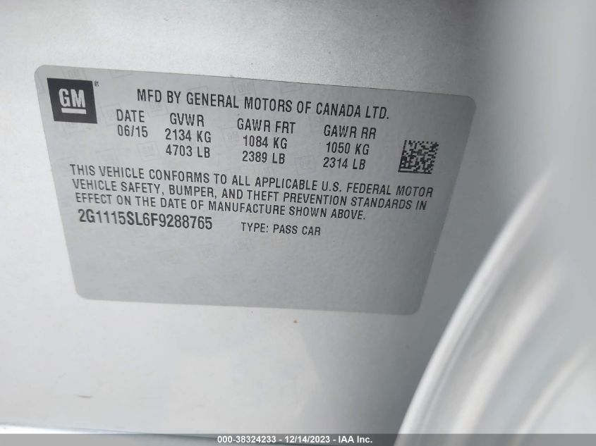 2015 CHEVROLET IMPALA 1LT - 2G1115SL6F9288765