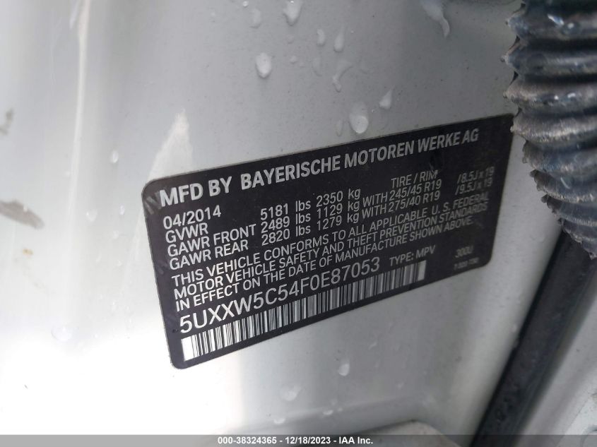 2015 BMW X4 XDRIVE35I - 5UXXW5C54F0E87053