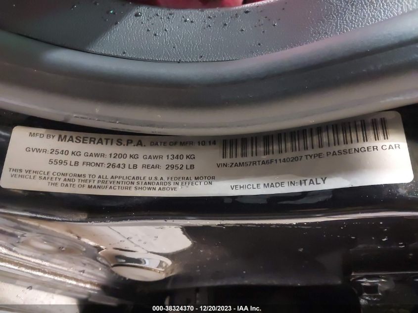 2015 MASERATI GHIBLI S Q4 ZAM57RTA6F1140207