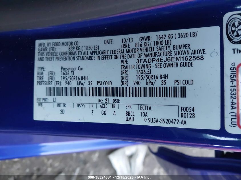 2014 FORD FIESTA SE - 3FADP4EJ6EM162568