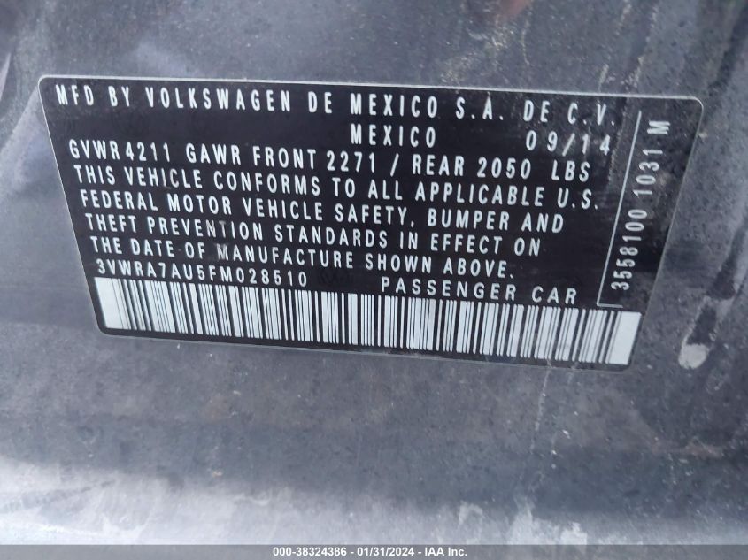 2015 VOLKSWAGEN GOLF TDI S 4-DOOR 3VWRA7AU5FM028510
