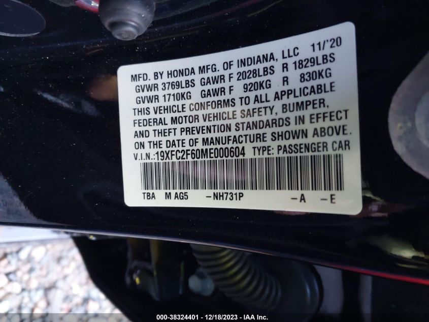 2021 HONDA CIVIC LX - 19XFC2F60ME000604
