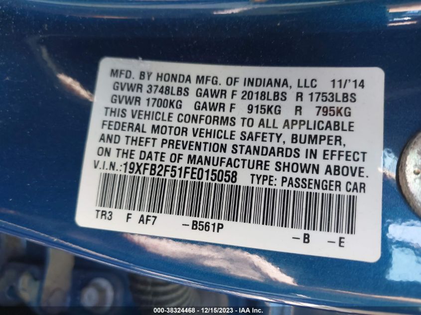 2015 HONDA CIVIC LX - 19XFB2F51FE015058