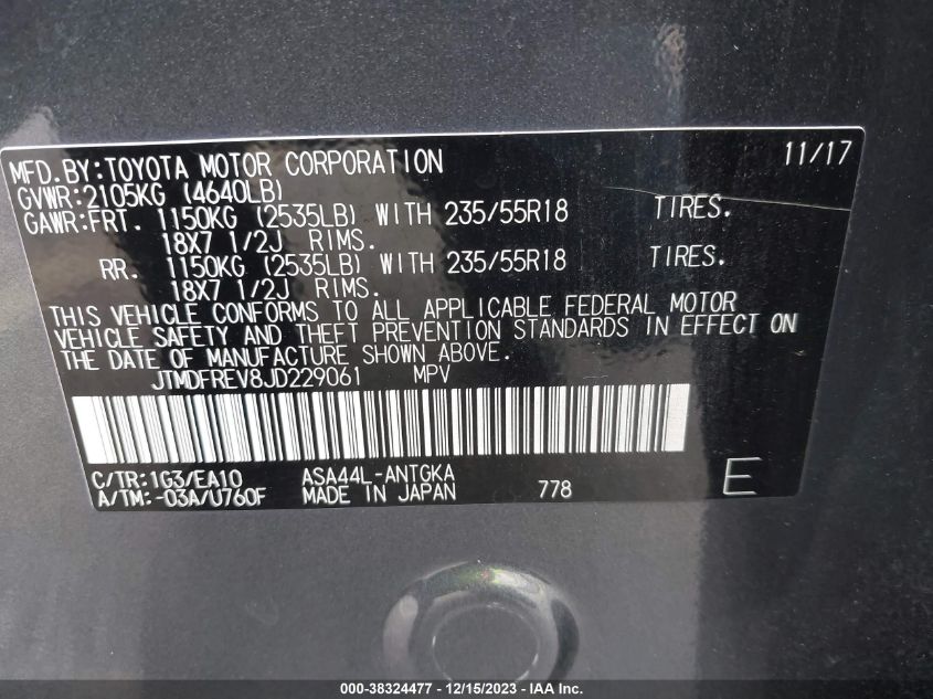 2018 TOYOTA RAV4 LIMITED - JTMDFREV8JD229061