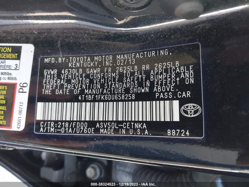 2013 TOYOTA CAMRY LE - 4T1BF1FK6DU658258