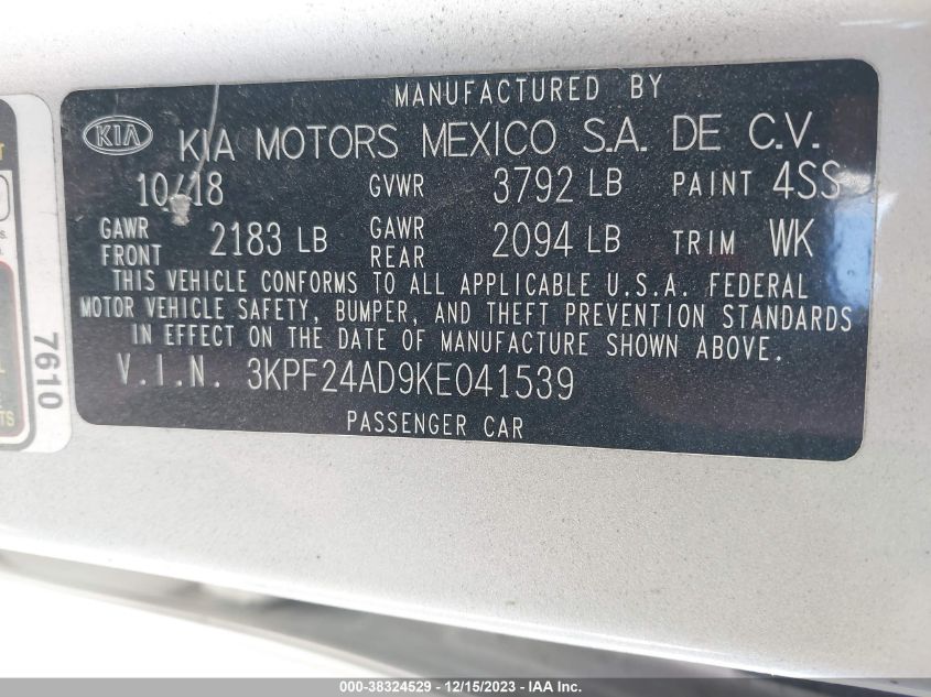 2019 KIA FORTE FE/LX/LXS - 3KPF24AD9KE041539