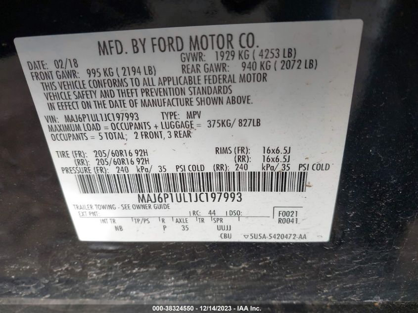 2018 FORD ECOSPORT SE - MAJ6P1UL1JC197993