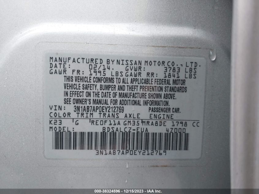 2014 NISSAN SENTRA S - 3N1AB7AP0EY212769