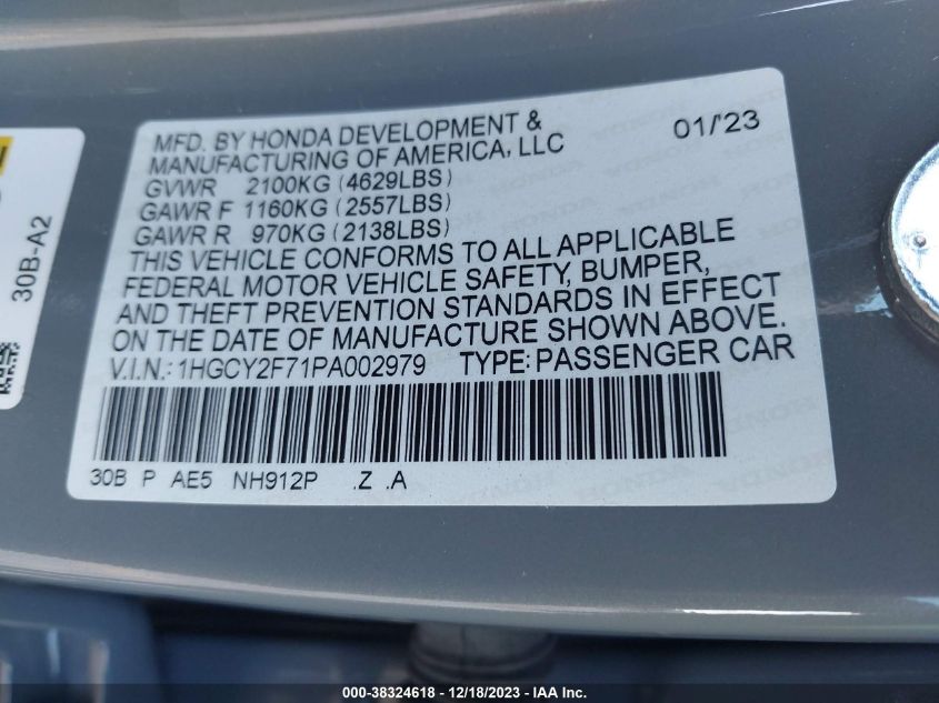 2023 HONDA ACCORD HYBRID SPORT-L - 1HGCY2F71PA002979