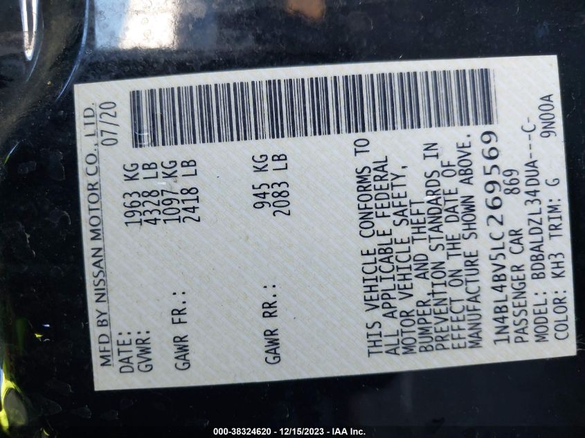 2020 NISSAN ALTIMA S FWD - 1N4BL4BV5LC269569