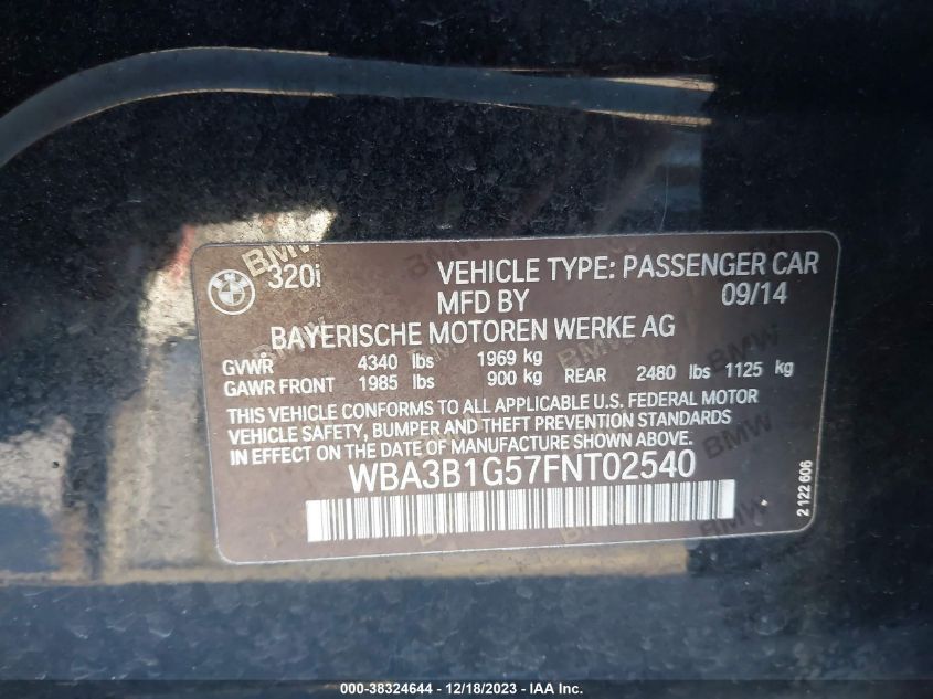 2015 BMW 320I - WBA3B1G57FNT02540