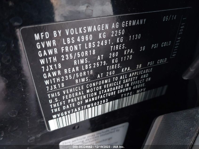 2015 VOLKSWAGEN TIGUAN SEL - WVGBV7AX7FW502293