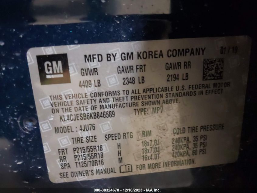 2019 BUICK ENCORE PREFERRED - KL4CJESB6KB846589