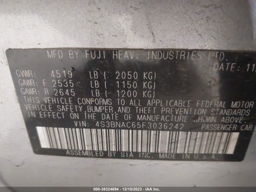 2015 SUBARU LEGACY 2.5I PREMIUM - 4S3BNAC65F3036242