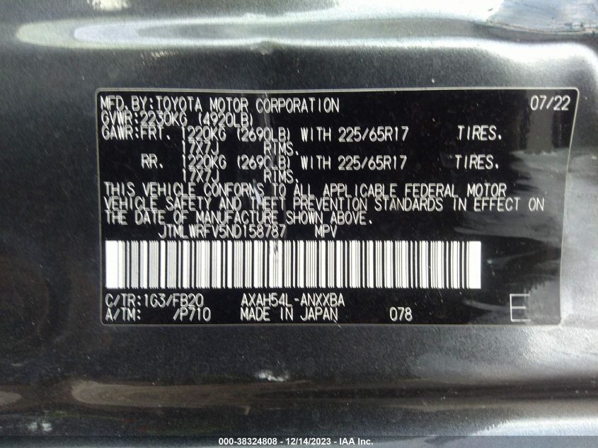 2022 TOYOTA RAV4 LE HYBRID - JTMLWRFV5ND158787
