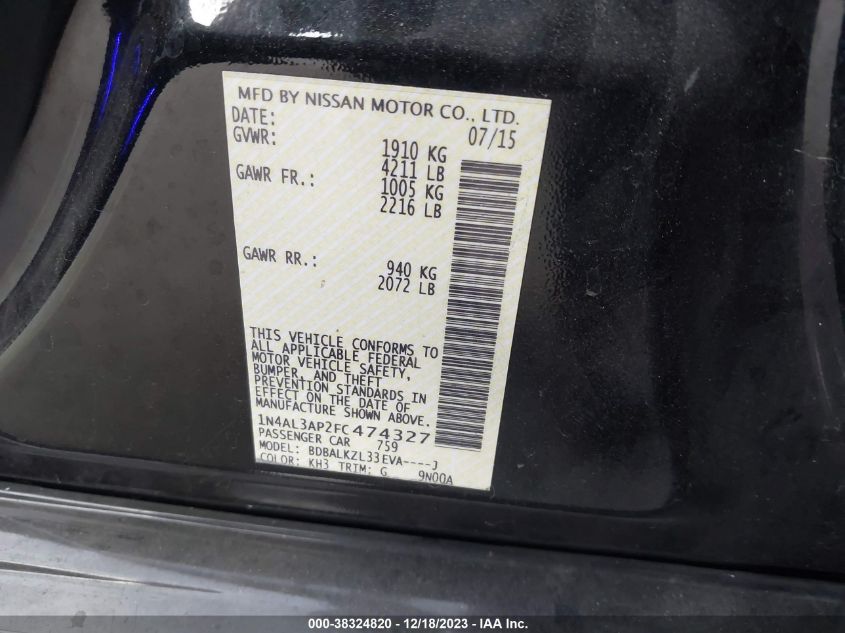 2015 NISSAN ALTIMA 2.5/S/SV/SL - 1N4AL3AP2FC474327