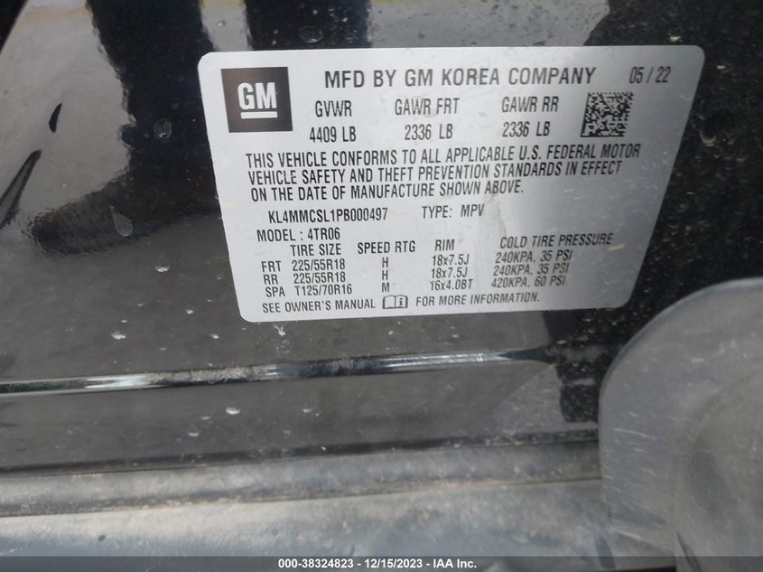 VIN KL4MMCSL1PB000497 2023 BUICK ENCORE GX PREFERRED