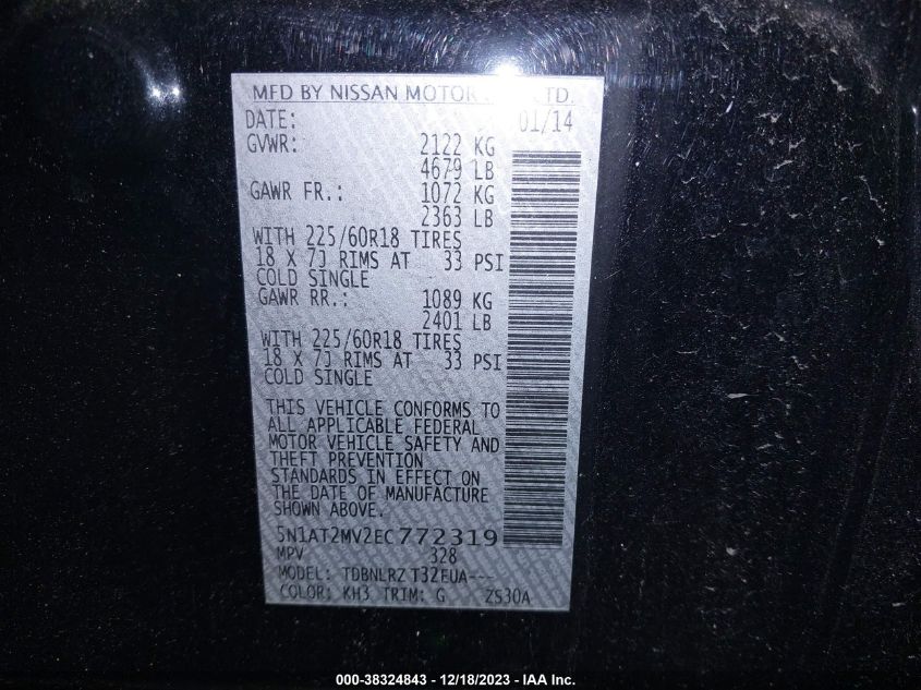 2014 NISSAN ROGUE S/SL/SV - 5N1AT2MV2EC772319