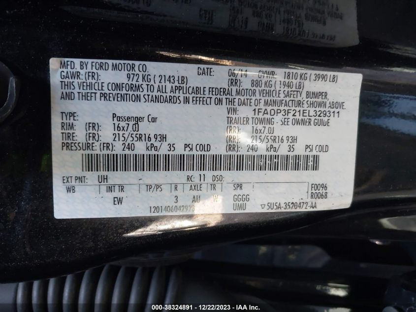 2014 FORD FOCUS SE - 1FADP3F21EL329311