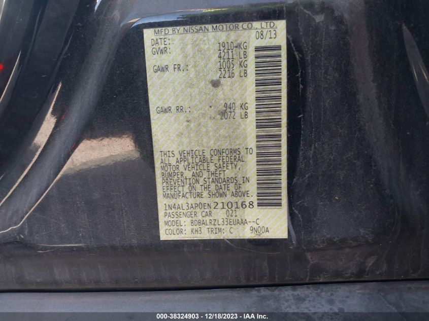 2014 NISSAN ALTIMA 2.5 S - 1N4AL3AP0EN210168