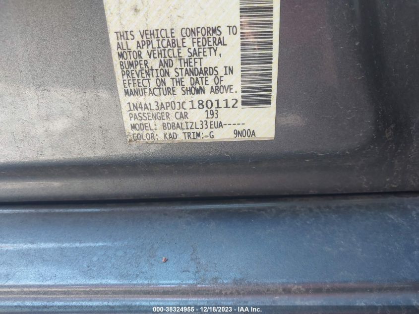 2018 NISSAN ALTIMA 2.5/S/SV/SL/SR - 1N4AL3AP0JC180112
