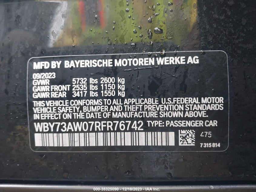 VIN WBY73AW07RFR76742 2024 BMW I4 EDRIVE40