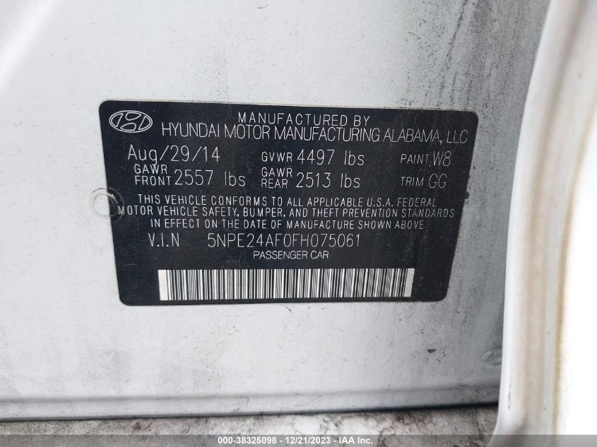 2015 HYUNDAI SONATA SE - 5NPE24AF0FH075061