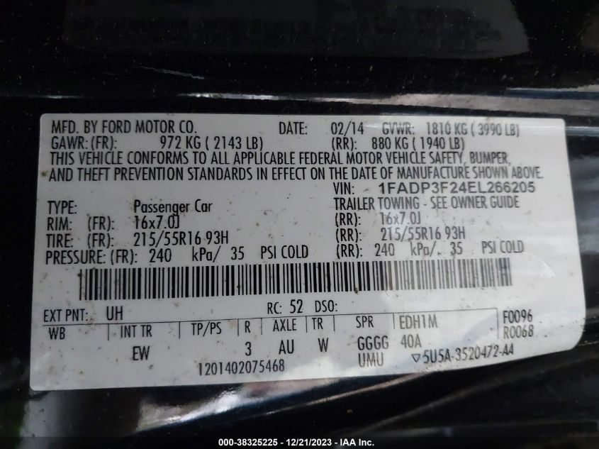 2014 FORD FOCUS SE - 1FADP3F24EL266205