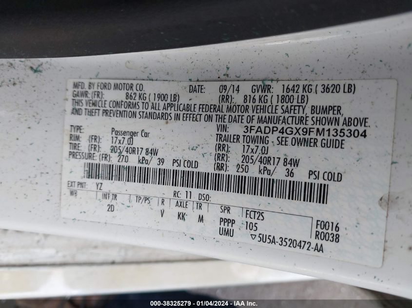 2015 FORD FIESTA ST - 3FADP4GX9FM135304