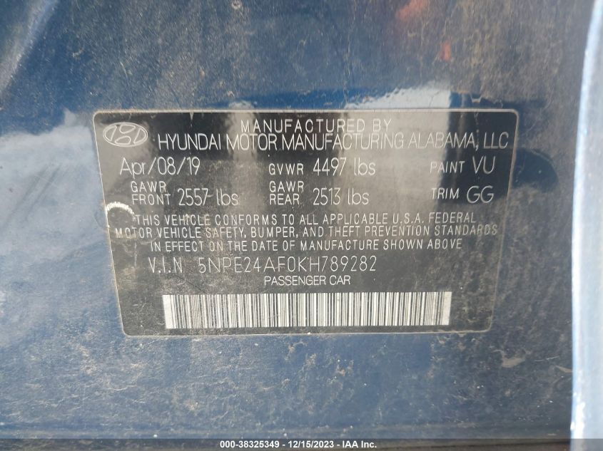 2019 HYUNDAI SONATA SE - 5NPE24AF0KH789282