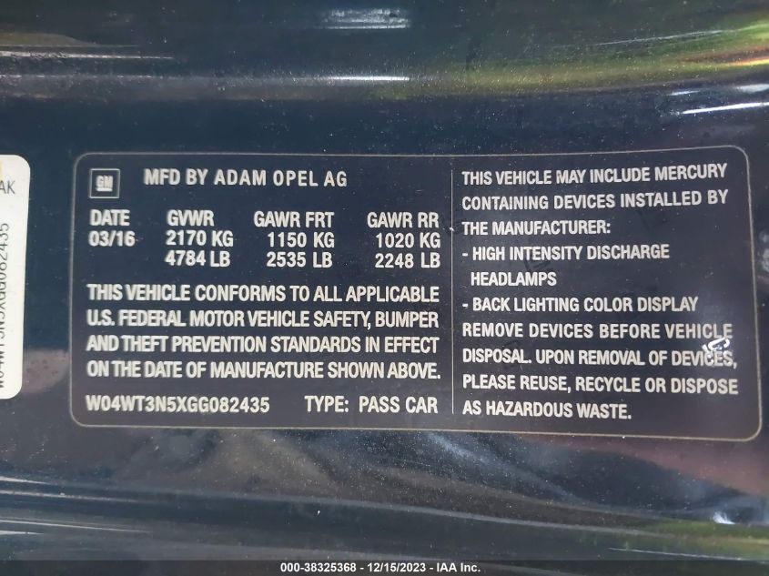 2016 BUICK CASCADA PREMIUM - W04WT3N5XGG082435