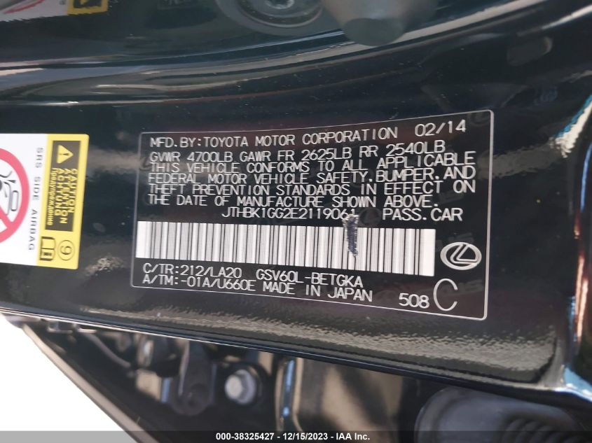 2014 LEXUS ES 350 350 - JTHBK1GG2E2119061