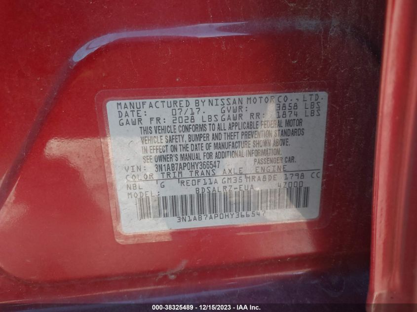 VIN 3N1AB7AP0HY366547 2017 NISSAN SENTRA SR