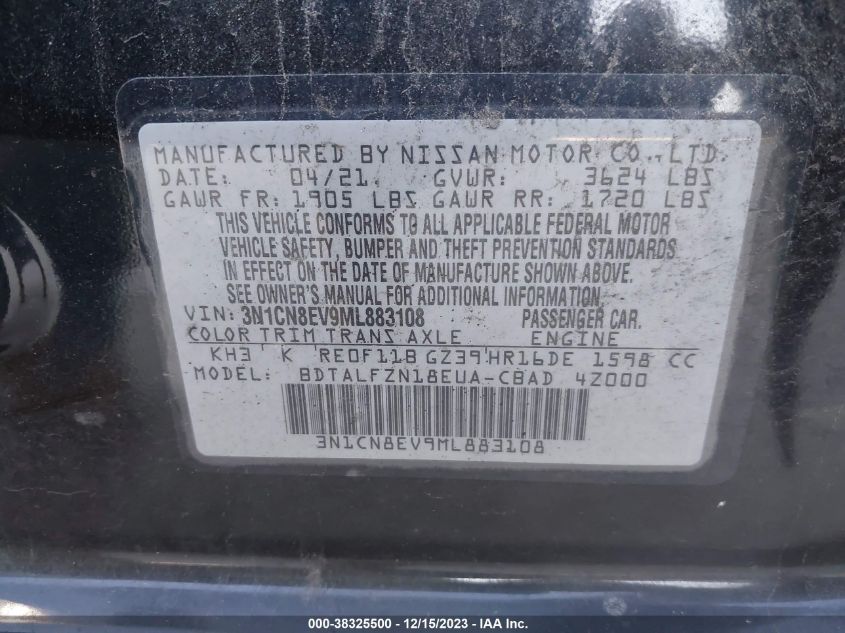 2021 NISSAN VERSA SV XTRONIC CVT - 3N1CN8EV9ML883108